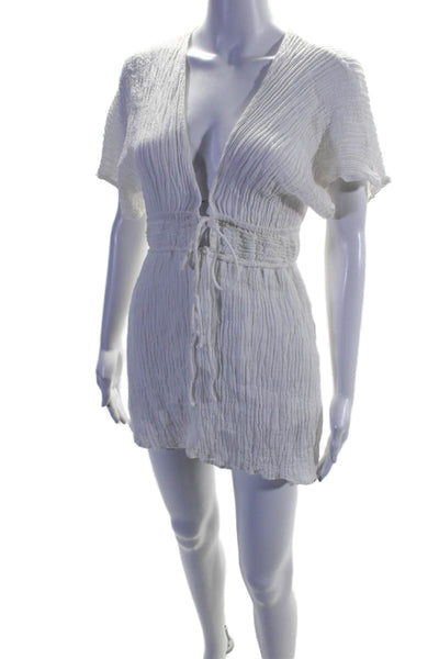 Faithfull The Brand Womens Linen Short Sleeves A Line Mini Dress White Size 4