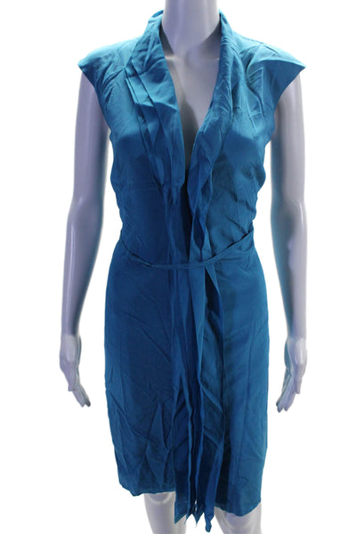 Boss Hugo Boss Womens Silk Sleeveless V Neck Sheath Dress Blue Size 4