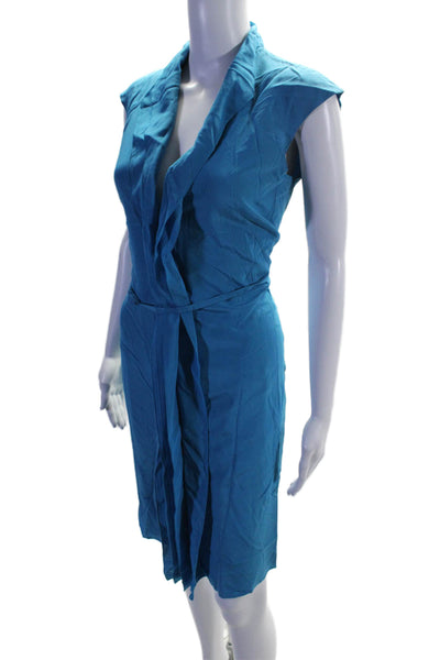 Boss Hugo Boss Womens Silk Sleeveless V Neck Sheath Dress Blue Size 4