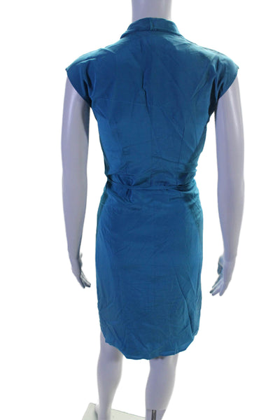 Boss Hugo Boss Womens Silk Sleeveless V Neck Sheath Dress Blue Size 4