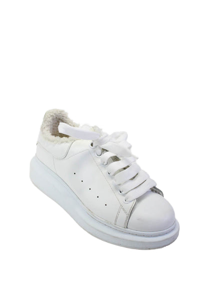 Alexander McQueen Womens White Leather Fuzzy Lined Sneakers Shoes Size 6.5D