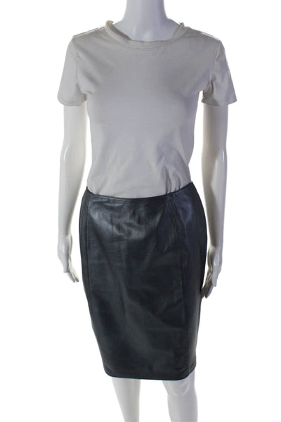 Kay Unger Womens Back Zip Knee Length Leather Pencil Skirt Gray Size 8