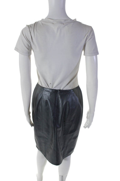 Kay Unger Womens Back Zip Knee Length Leather Pencil Skirt Gray Size 8