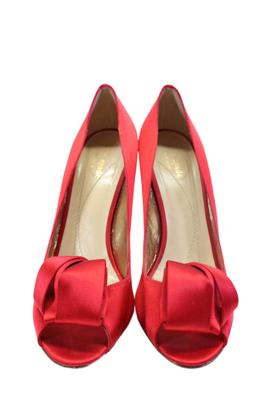 Kate Spade New York Womens Stiletto Satin Peep Toe Pumps Red Size 10B