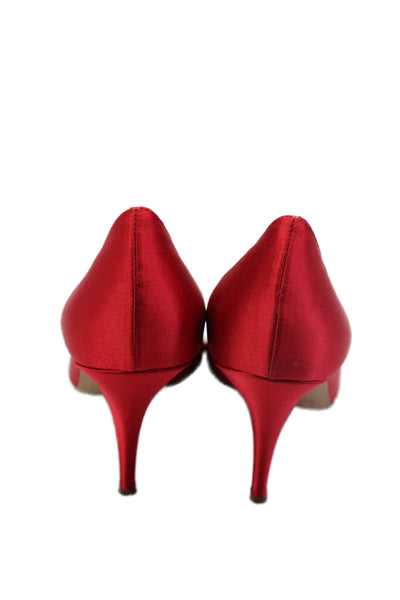 Kate Spade New York Womens Stiletto Satin Peep Toe Pumps Red Size 10B