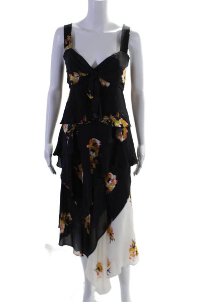 ALC Womens Silk Sweetheart Floral Asymmetric Tiered Dress Black White Size 4