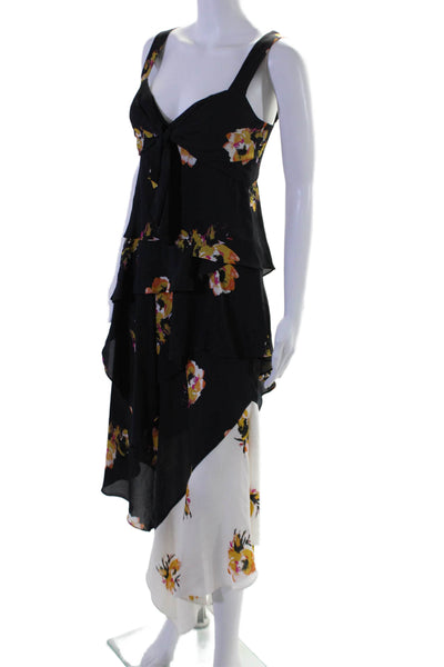 ALC Womens Silk Sweetheart Floral Asymmetric Tiered Dress Black White Size 4