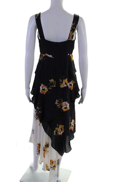 ALC Womens Silk Sweetheart Floral Asymmetric Tiered Dress Black White Size 4