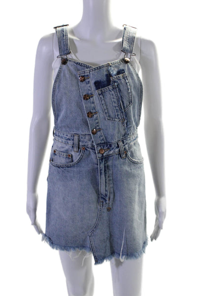 Ksubi Womens Distressed Asymmetric Button Up Denim Overall Skirt Blue Size S