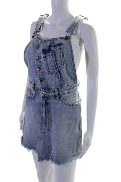 Ksubi Womens Distressed Asymmetric Button Up Denim Overall Skirt Blue Size S