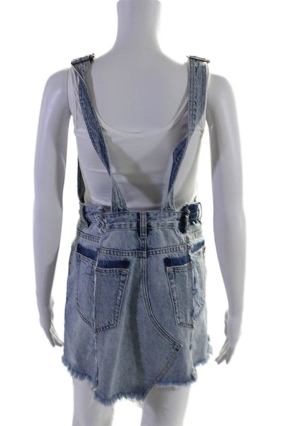 Ksubi Womens Distressed Asymmetric Button Up Denim Overall Skirt Blue Size S