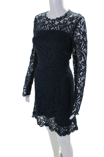 Elie Tahari Womens Cotton Long Sleeve Lace High Neck Short Dress Navy Size 4