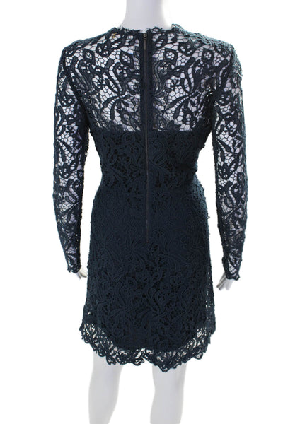 Elie Tahari Womens Cotton Long Sleeve Lace High Neck Short Dress Navy Size 4