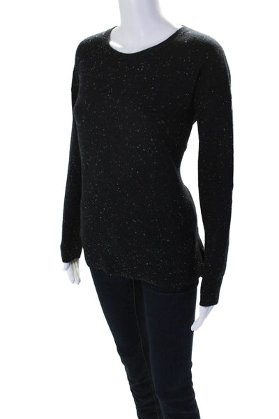 Aqua Cashmere Womens Textured Ribbed Knitted Dotted Sweater Black Size XS