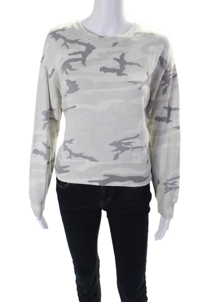 Rails Womens Cotton Round Neck Ribbed Knit Camo Print Sweater Cream Size S