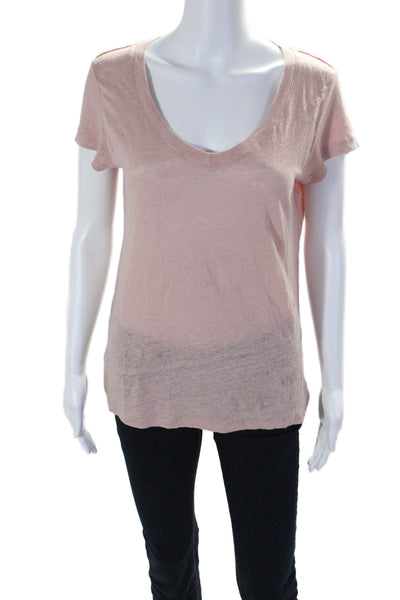 Reiss Womens Linen Short Sleeve Lined Round Neck Basic Top Pink Size S