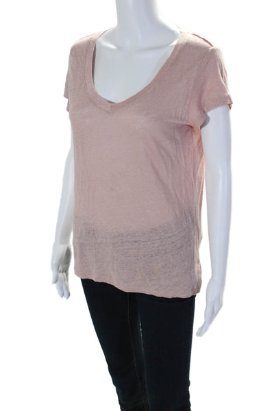 Reiss Womens Linen Short Sleeve Lined Round Neck Basic Top Pink Size S