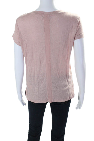 Reiss Womens Linen Short Sleeve Lined Round Neck Basic Top Pink Size S