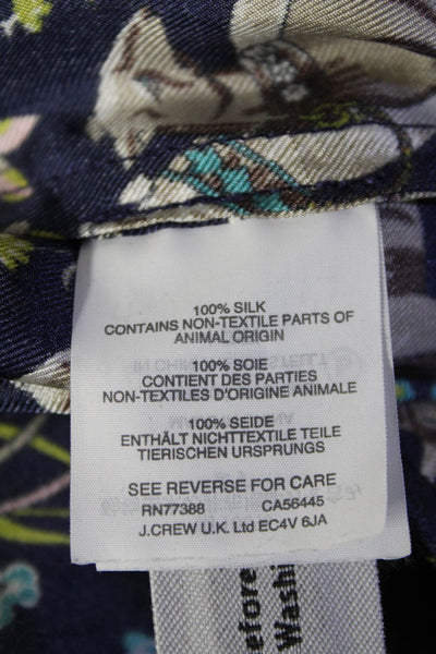 J Crew Womens Silk Graphic Printed Cuffed Straight Leg Pants Blue Size 4