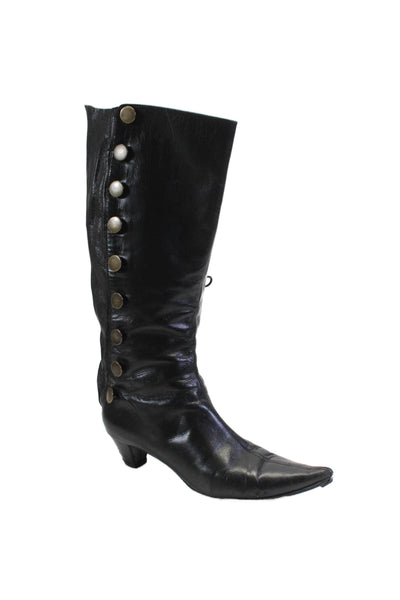 Womens Faux Leather Buttoned Heel Knee High Boots Black Size 8.5