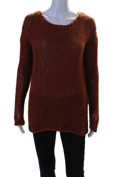 Vince Womens Long Sleeve Open Crochet Knit Scoop Neck Sweater Orange Size XS