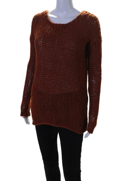 Vince Womens Long Sleeve Open Crochet Knit Scoop Neck Sweater Orange Size XS