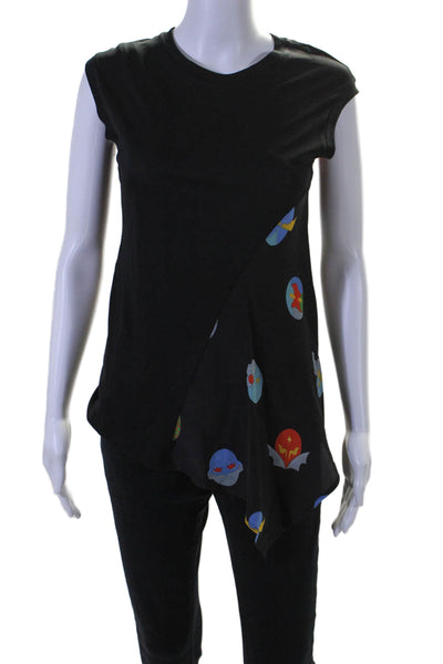 Stella McCartney Women's Sleeveless Asymmetrical Printed Blouse Black Size 38