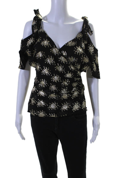 Stine goya Women's V-Neck Splatter Gold Print Wrap Blouse Black Size S