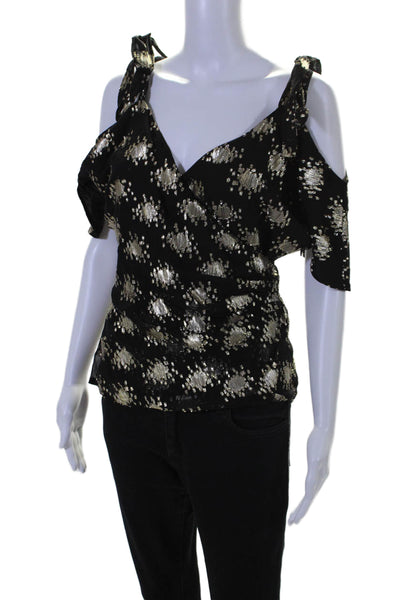 Stine goya Women's V-Neck Splatter Gold Print Wrap Blouse Black Size S