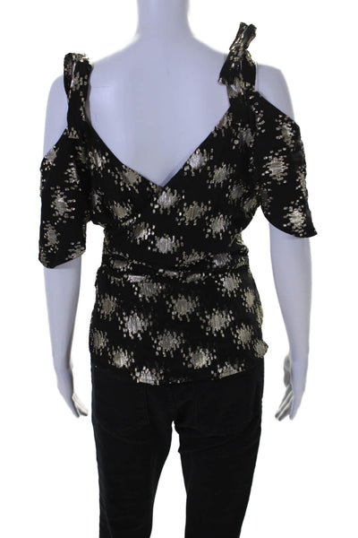 Stine goya Women's V-Neck Splatter Gold Print Wrap Blouse Black Size S