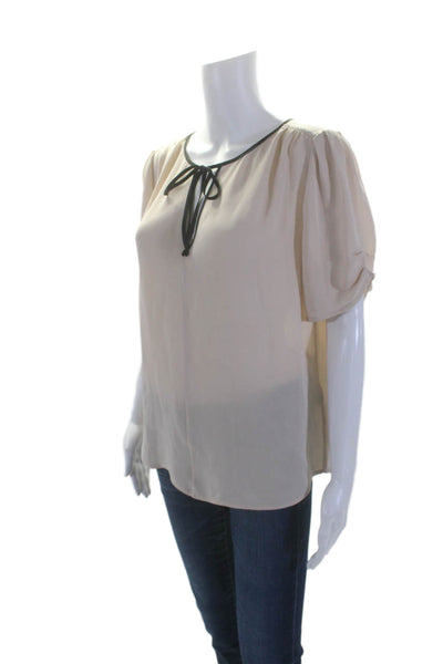 Joie Womens Silk V-Neck Short Sleeve Pullover Blouse Top Beige Size S