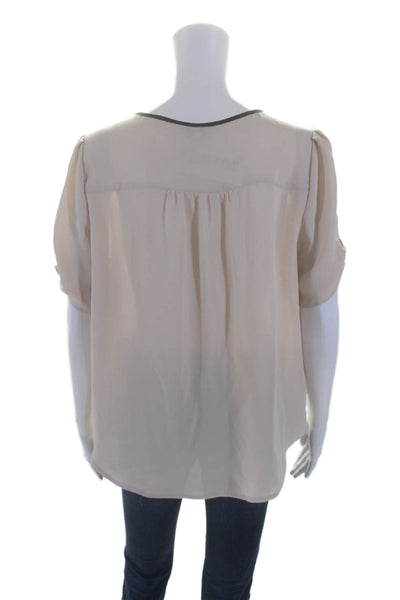 Joie Womens Silk V-Neck Short Sleeve Pullover Blouse Top Beige Size S