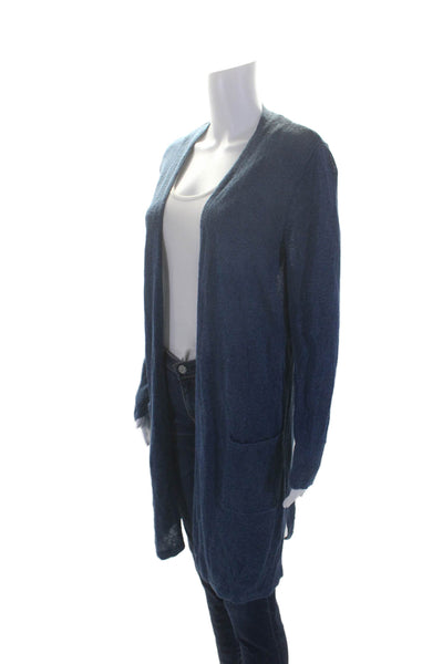 J Jill Womens Linen Blend Open Front Longline Cardigan Sweater Blue Size M