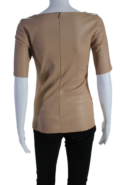 DROMe Womens Leather Short Sleeves Crew Neck Blouse Nude Beige Size Small