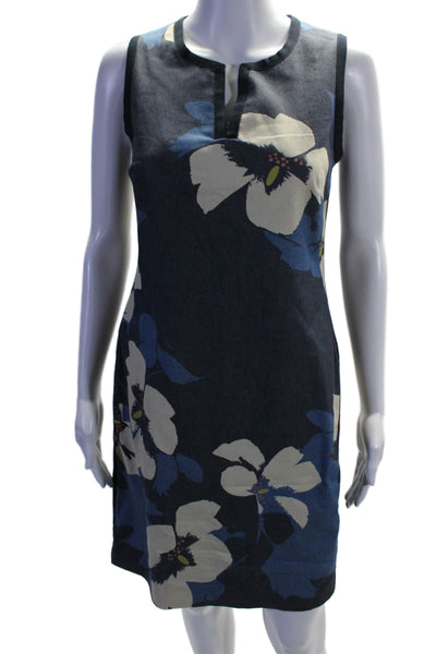 Hobbs Womens Cotton Floral Patterned Sleeveless V Neck Blue Dress Blue Size 4