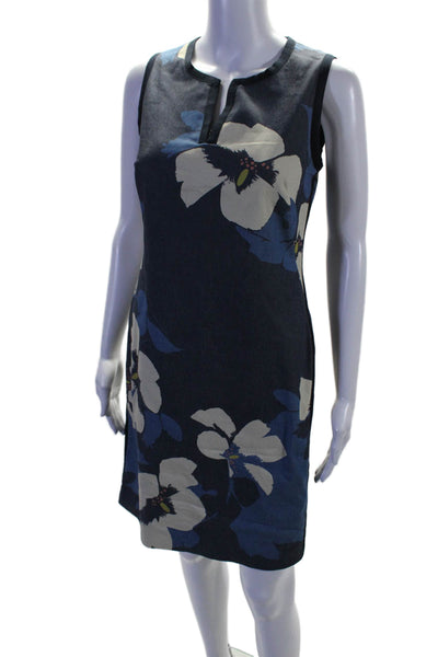 Hobbs Womens Cotton Floral Patterned Sleeveless V Neck Blue Dress Blue Size 4