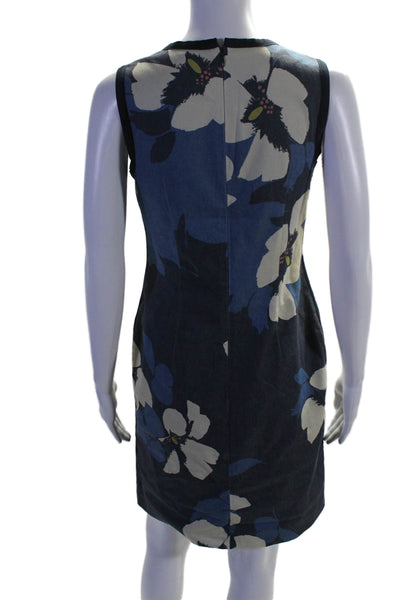 Hobbs Womens Cotton Floral Patterned Sleeveless V Neck Blue Dress Blue Size 4