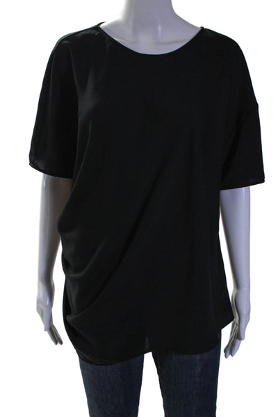 Lanvin Womens Black Crew Neck Short Sleeve Asymmetric Blouse Top Size 42