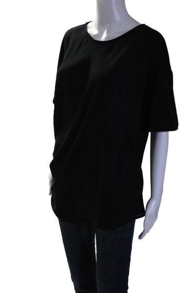 Lanvin Womens Black Crew Neck Short Sleeve Asymmetric Blouse Top Size 42