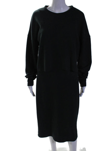 Three Dots Womens Black Ribbed Crew Neck Pullover Sweatshirt Dress Set Size L