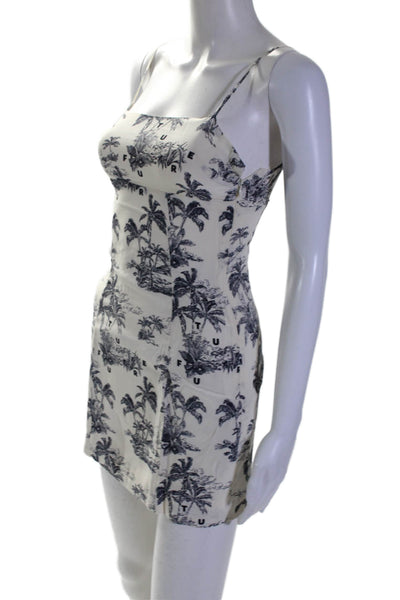 From Future Womens Silk White Graphic Print Square Neck Mini Dress Size 34