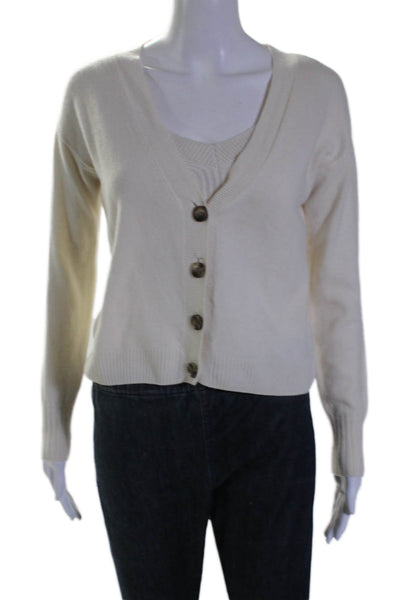 Intermix Womens Cream Wool Blend Crop Top Cardigan Sweater Top Set Size S