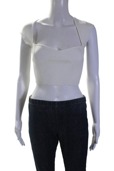 Intermix Womens Cream Wool Blend Crop Top Cardigan Sweater Top Set Size S