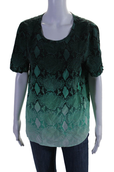 Equipment Femme Silk Animal Printed Short Sleeved Ombre Blouse Green Size M