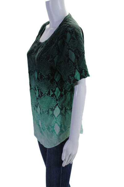 Equipment Femme Silk Animal Printed Short Sleeved Ombre Blouse Green Size M