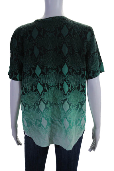 Equipment Femme Silk Animal Printed Short Sleeved Ombre Blouse Green Size M