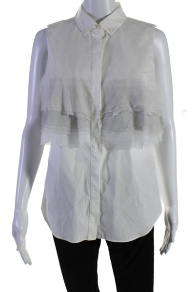 Brunello Cucinelli Women's Collared Sleeveless Button Down Shirt White Size L