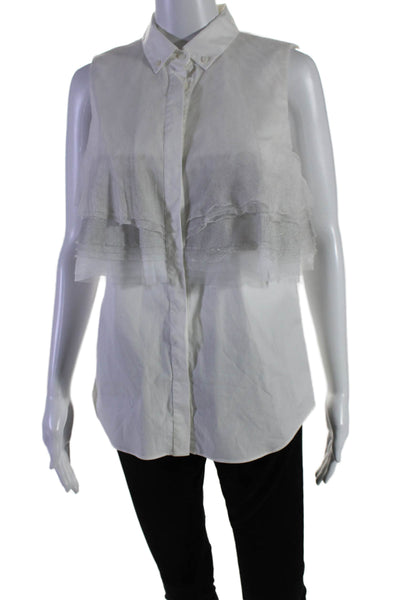 Brunello Cucinelli Women's Collared Sleeveless Button Down Shirt White Size L