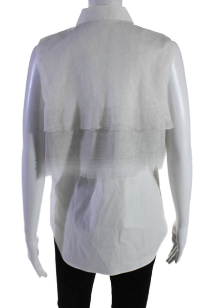 Brunello Cucinelli Women's Collared Sleeveless Button Down Shirt White Size L