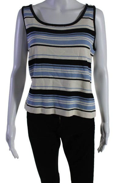 St. John Womens Striped Print Knitted Round Neck Sleeveless Tank Top Blue Size M